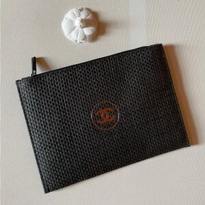 Chanel Black Textured Burlap Pouch/Makeup